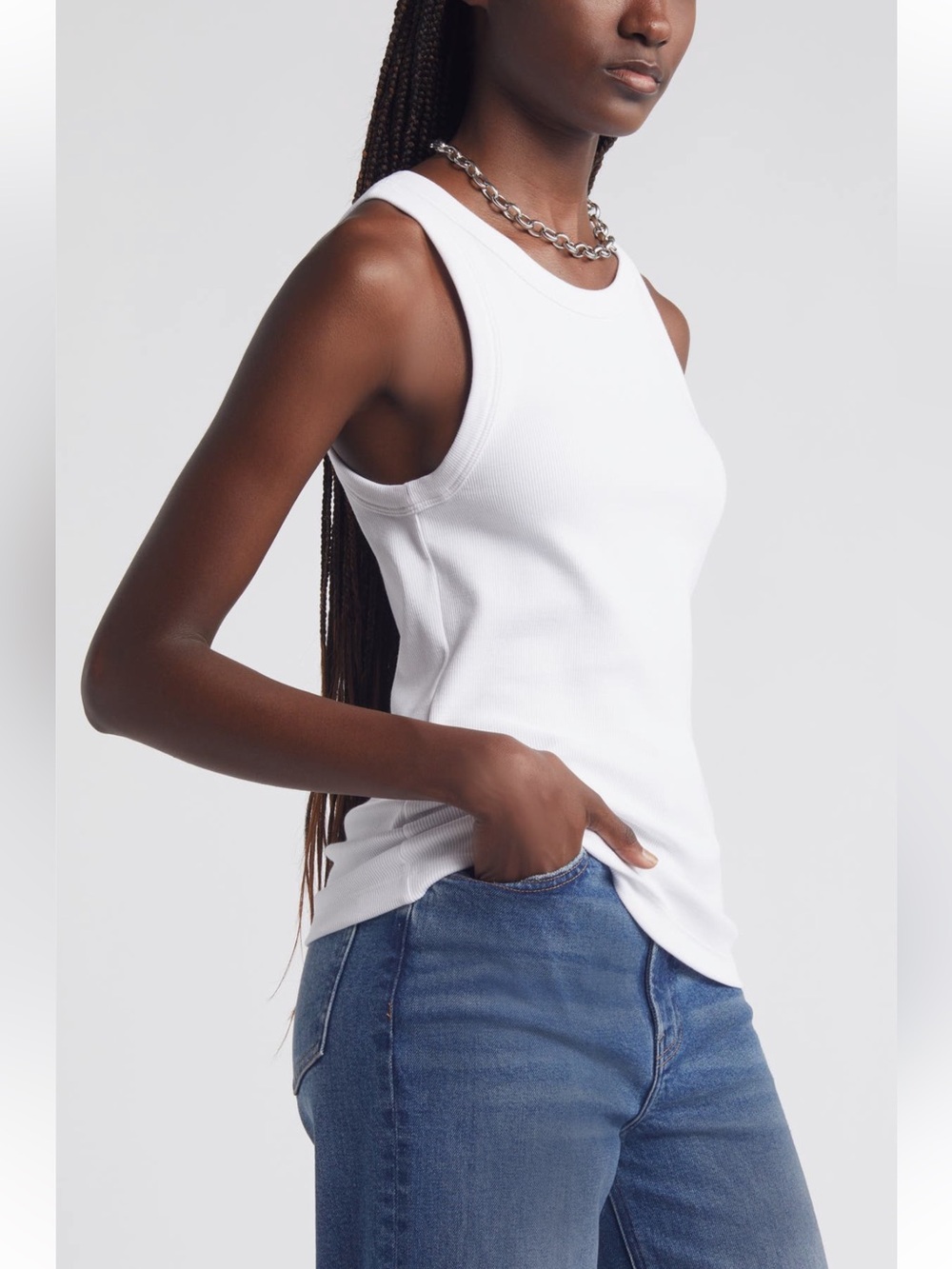 Nordstrom Everyday Cotton Rib Tank White Size M NWOT - Picture 4 of 11